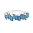 Certified London Blue Topaz and Moissanite Half Eternity Ring London Blue Topaz - ( AAA ) - Quality - Rosec Jewels