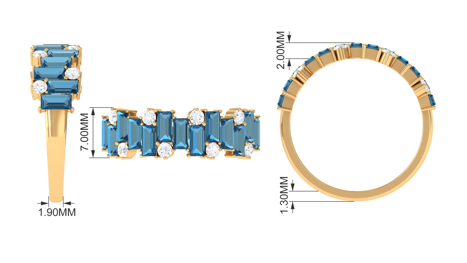 Certified London Blue Topaz and Moissanite Half Eternity Ring London Blue Topaz - ( AAA ) - Quality - Rosec Jewels