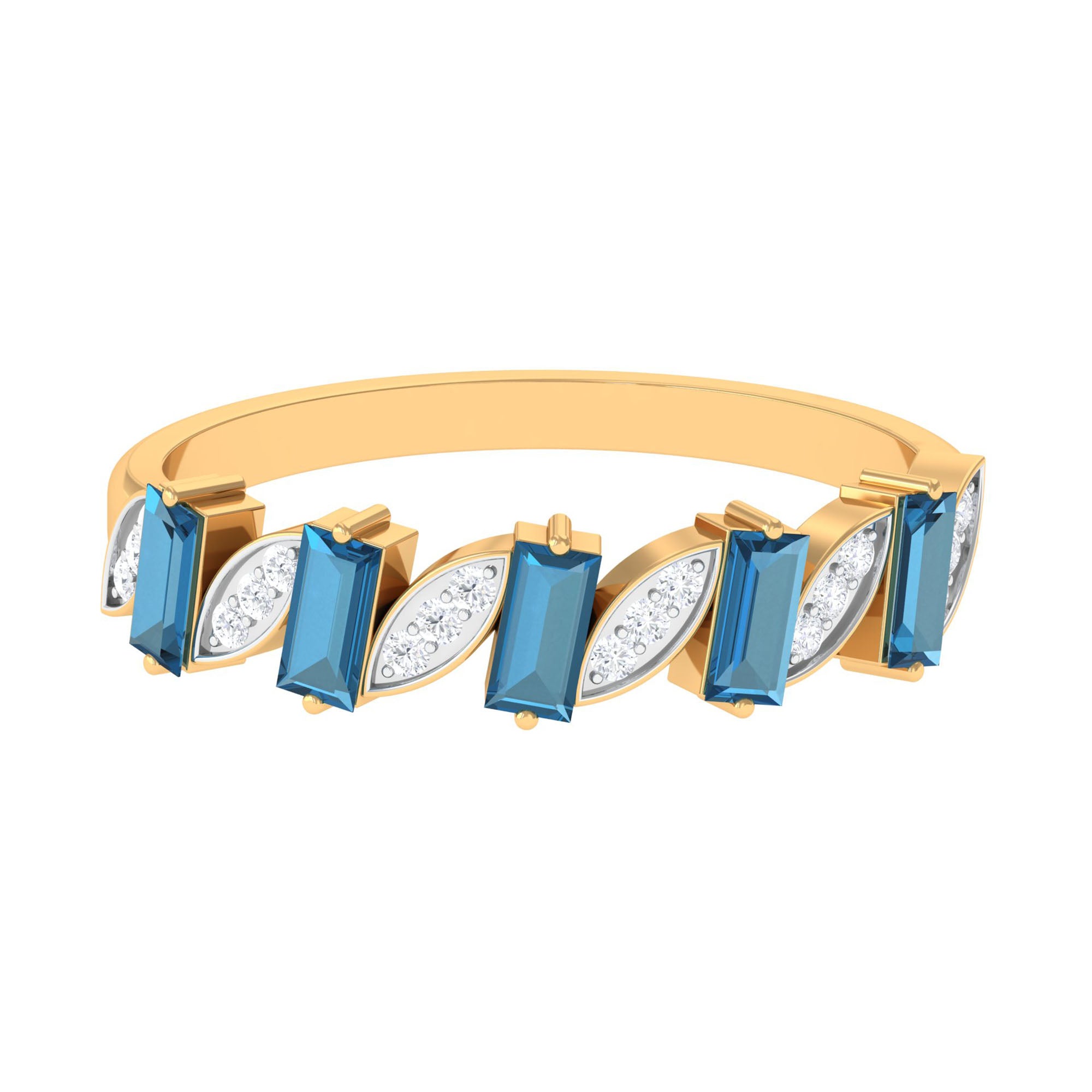 3/4 CT London Blue Topaz and Diamond Tilted Half Eternity Ring London Blue Topaz - ( AAA ) - Quality - Rosec Jewels