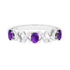 Oval Amethyst Criss Cross Half Eternity Band Ring with Diamond Amethyst - ( AAA ) - Quality - Rosec Jewels