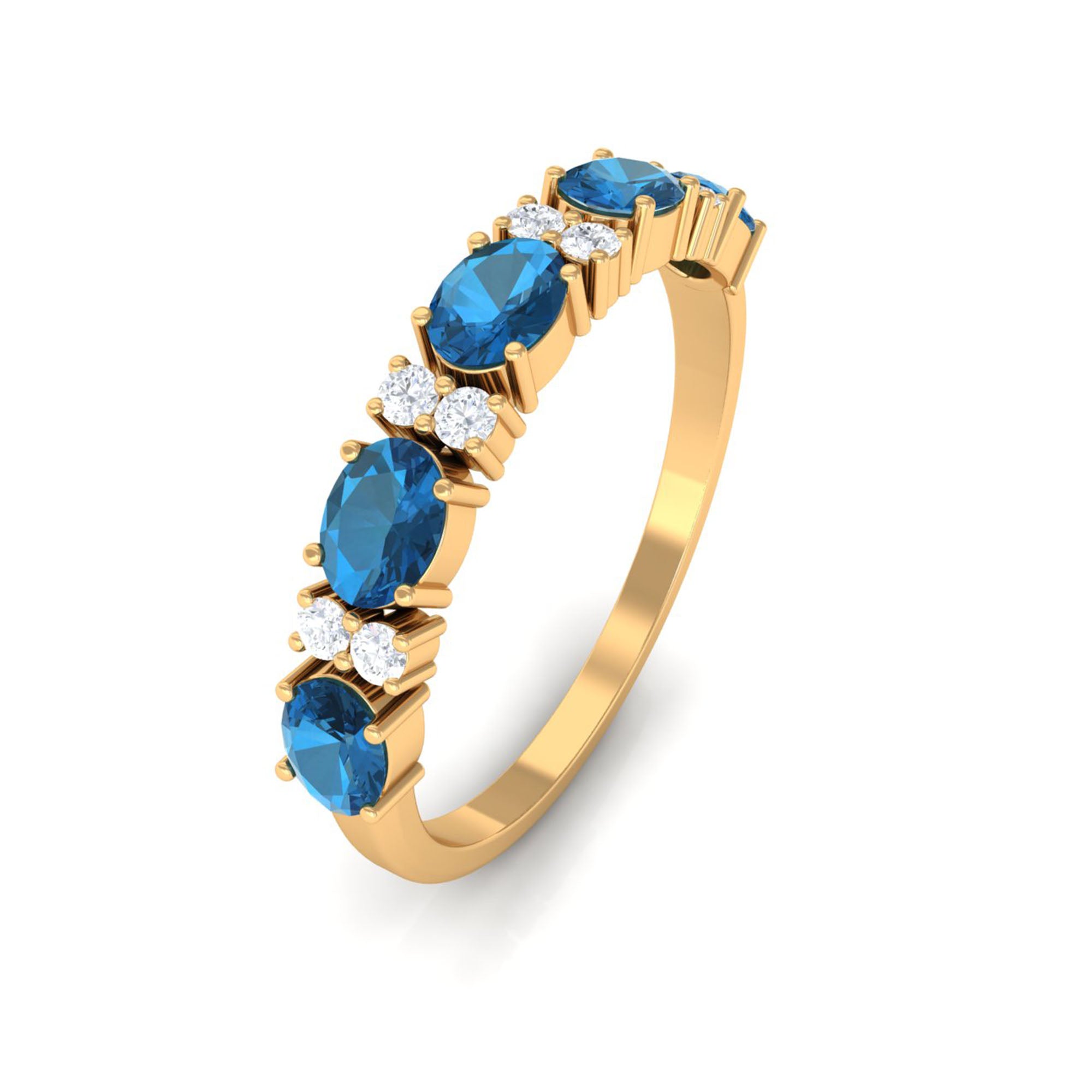 Oval London Blue Topaz East West Half Eternity Ring with Diamond London Blue Topaz - ( AAA ) - Quality - Rosec Jewels