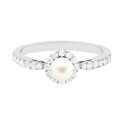 2.75 CT Classic Freshwater Pearl Promise Ring with Diamond Halo Freshwater Pearl - ( AAA ) - Quality - Rosec Jewels