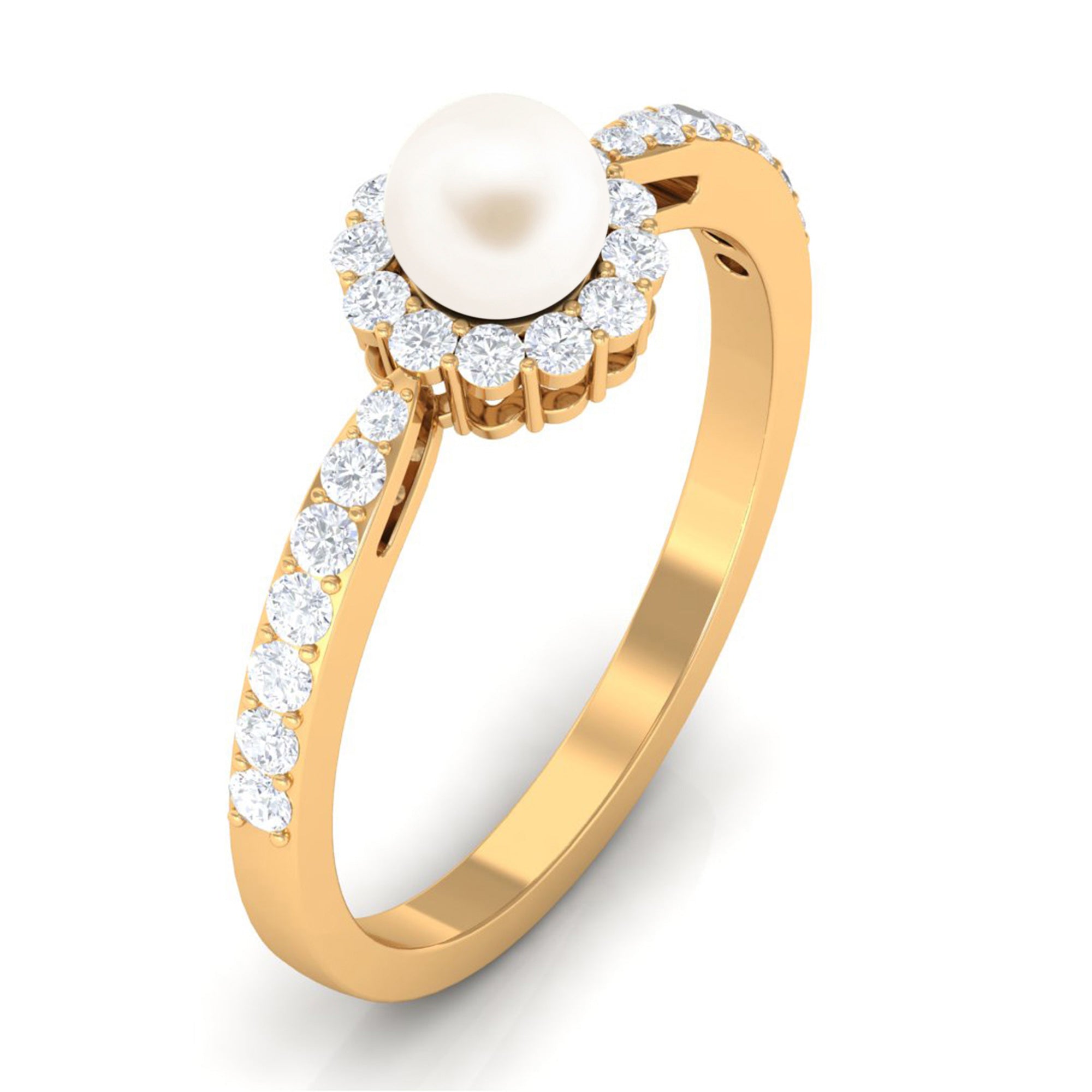 2.75 CT Classic Freshwater Pearl Promise Ring with Diamond Halo Freshwater Pearl - ( AAA ) - Quality - Rosec Jewels