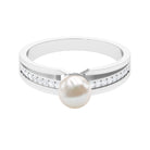 2.50 CT Freshwater Pearl Solitaire Ring with Diamond Side Stones Freshwater Pearl - ( AAA ) - Quality - Rosec Jewels