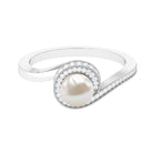 3 CT Freshwater Pearl and Diamond Bypass Engagement Ring Freshwater Pearl - ( AAA ) - Quality - Rosec Jewels