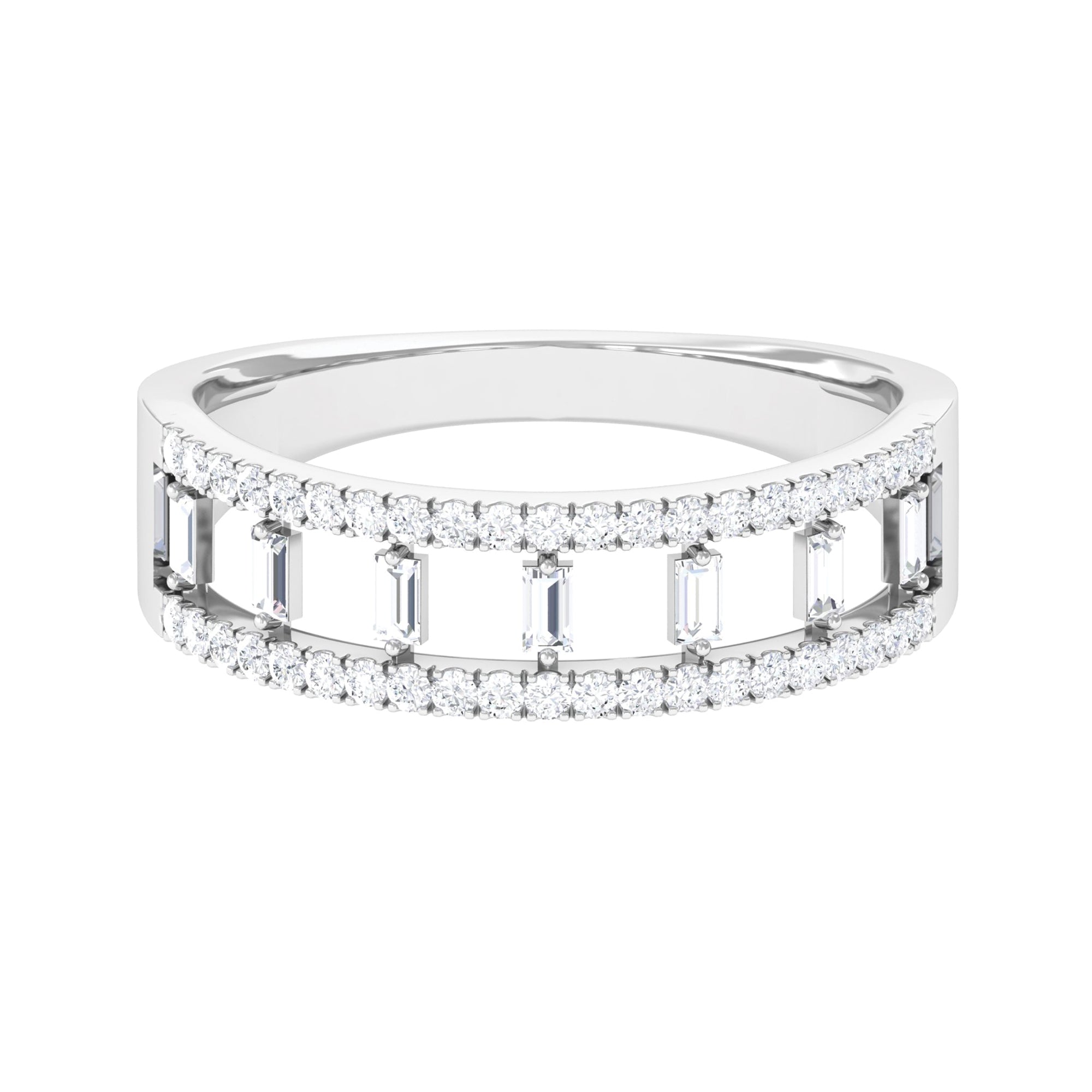 Minimal Baguette and Round Cut Diamond Wedding Band Ring Diamond - ( HI-SI ) - Color and Clarity - Rosec Jewels