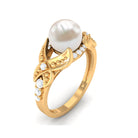 Split Shank Freshwater Pearl Solitaire Engagement Ring with Diamond Freshwater Pearl - ( AAA ) - Quality - Rosec Jewels