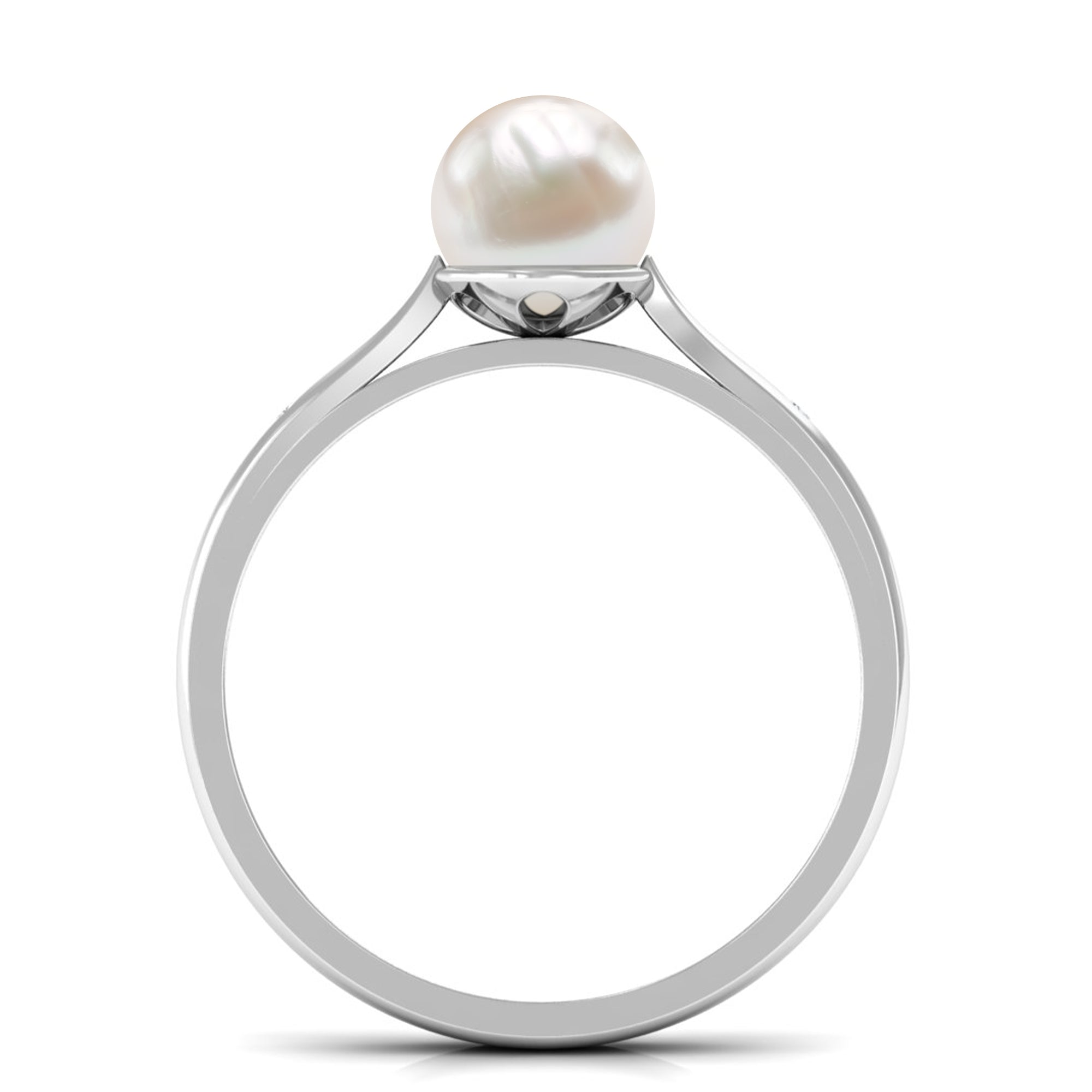 2.25 CT Freshwater Pearl Solitaire Ring with Diamond Accent Freshwater Pearl - ( AAA ) - Quality - Rosec Jewels