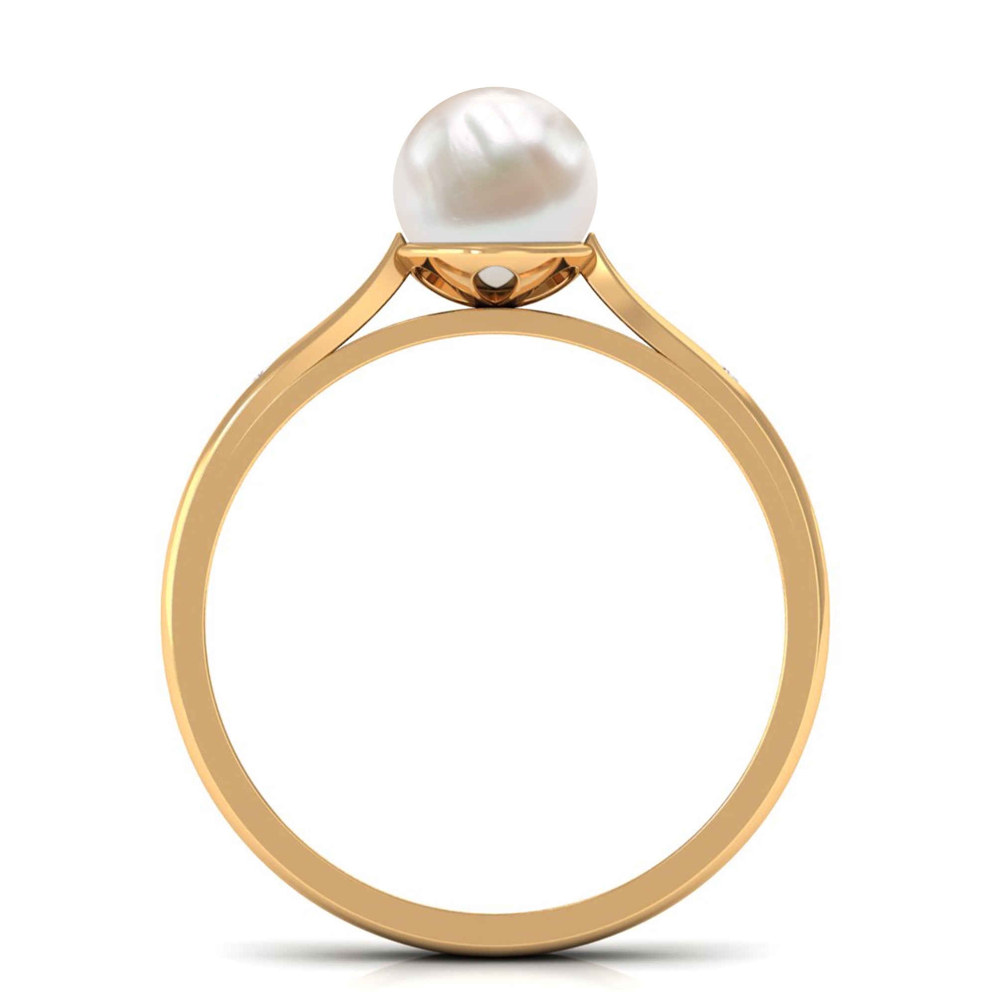 2.25 CT Freshwater Pearl Solitaire Ring with Diamond Accent Freshwater Pearl - ( AAA ) - Quality - Rosec Jewels