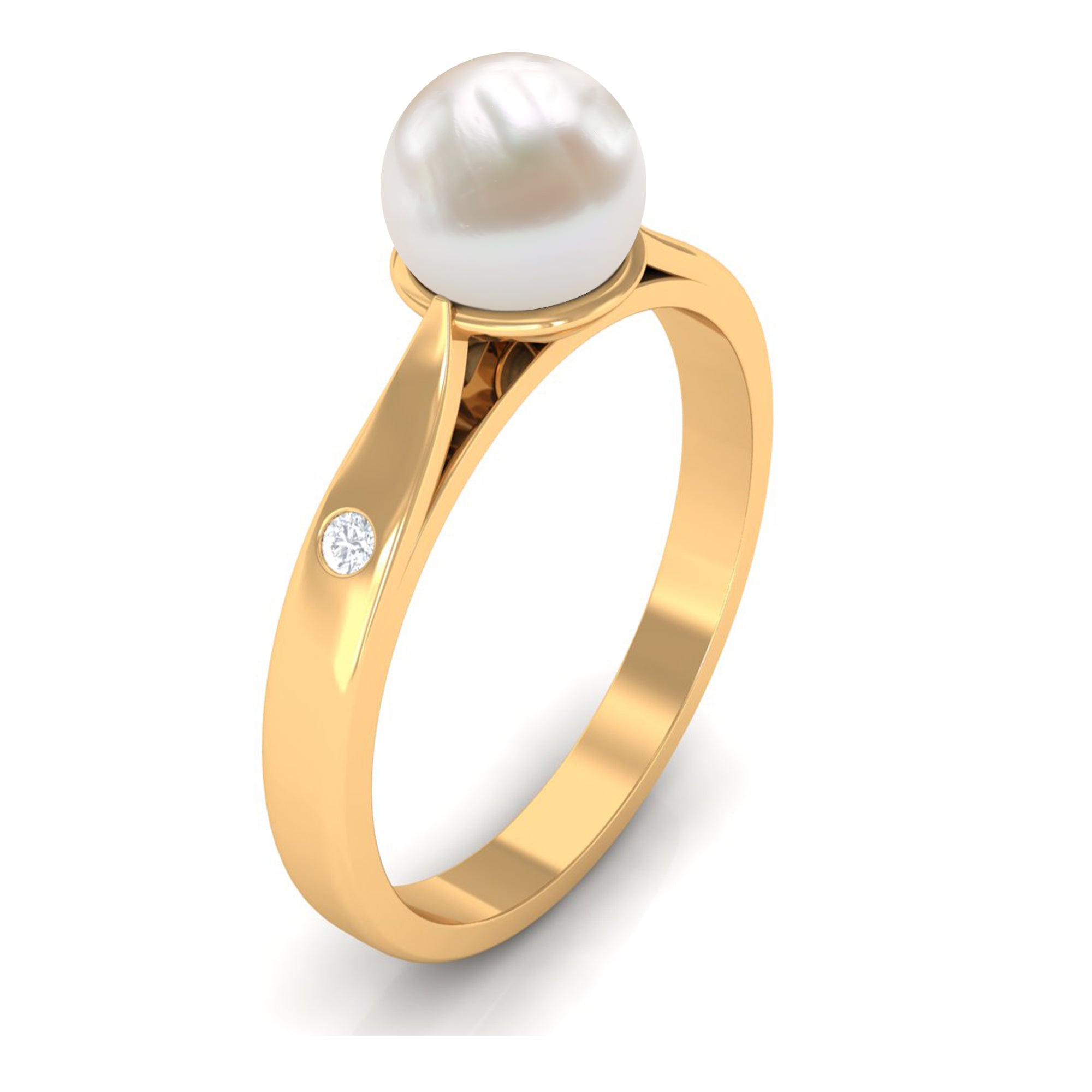 2.25 CT Freshwater Pearl Solitaire Ring with Diamond Accent Freshwater Pearl - ( AAA ) - Quality - Rosec Jewels