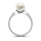 Bead Set Freshwater Pearl Solitaire Split Shank Ring with Diamond Freshwater Pearl - ( AAA ) - Quality - Rosec Jewels