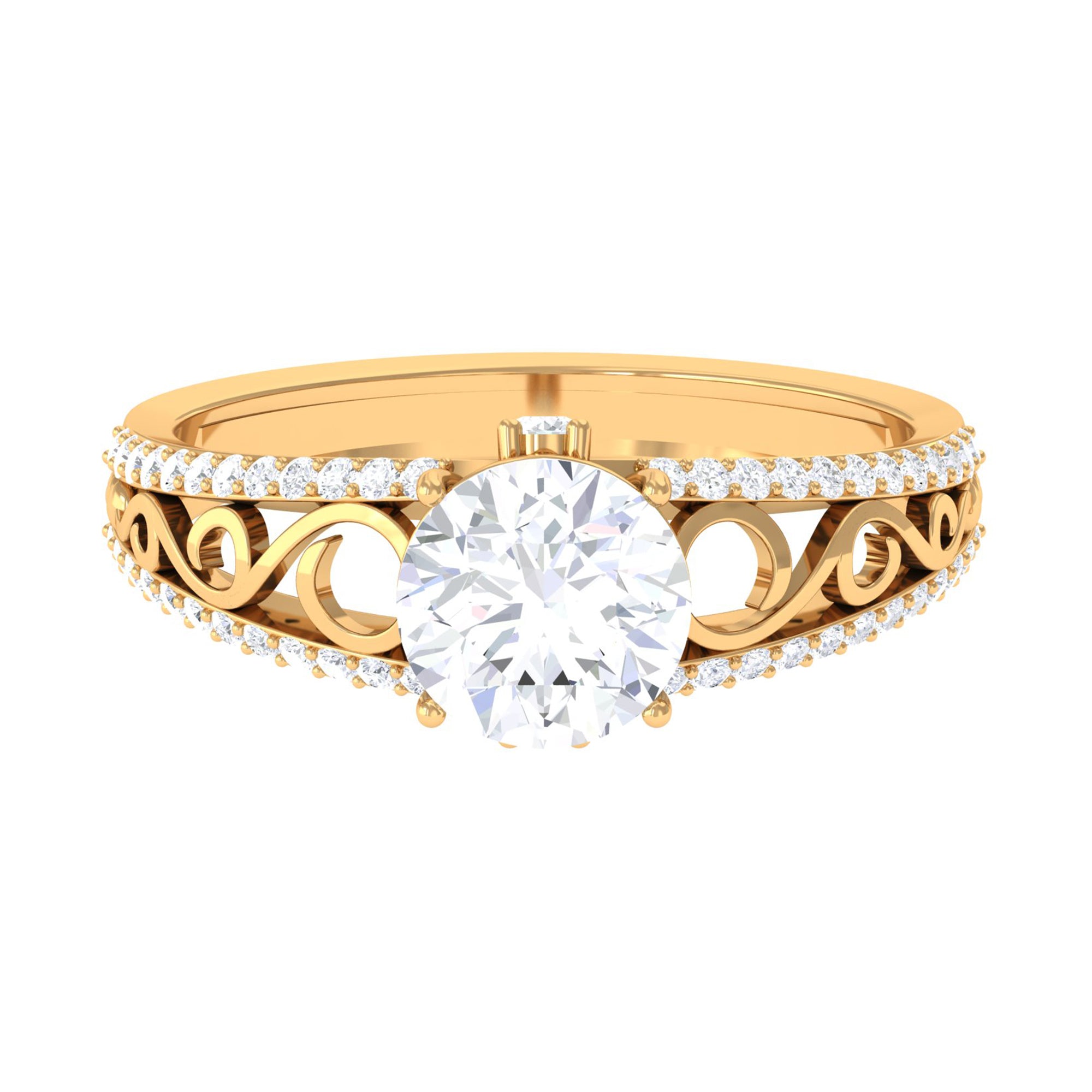 Solitaire Zircon Designer Engagement Ring in Gold Zircon - ( AAAA ) - Quality - Rosec Jewels