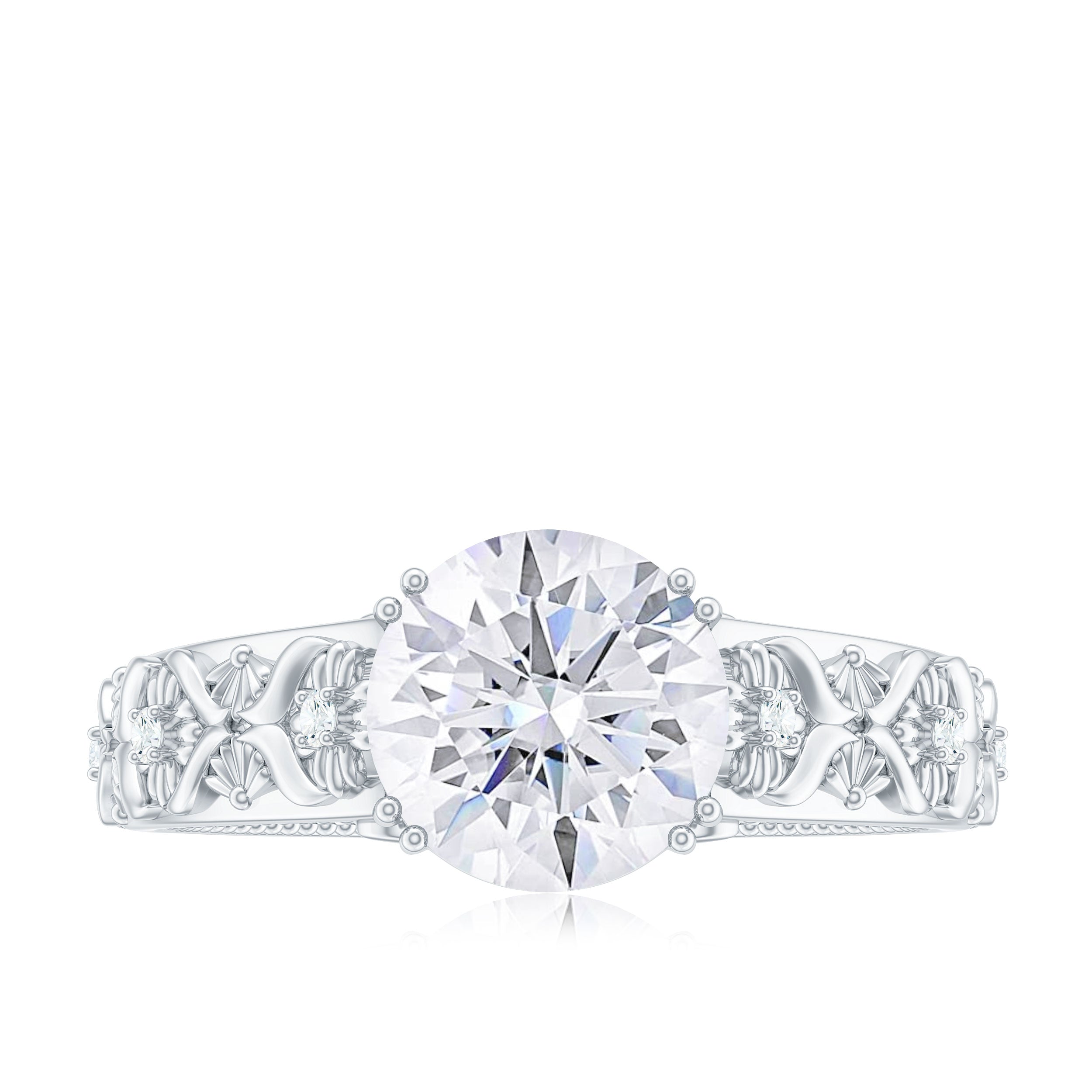 2.25 CT Double Prong Set Zircon Gold Flower Engagement Ring Zircon - ( AAAA ) - Quality - Rosec Jewels