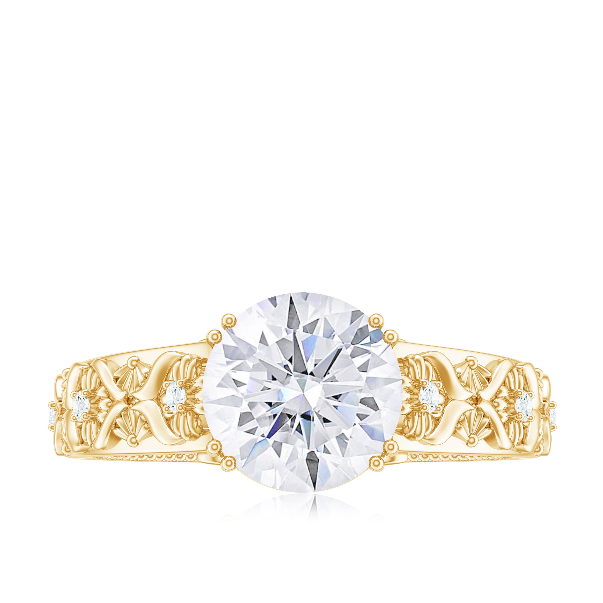 2.25 CT Double Prong Set Zircon Gold Flower Engagement Ring Zircon - ( AAAA ) - Quality - Rosec Jewels