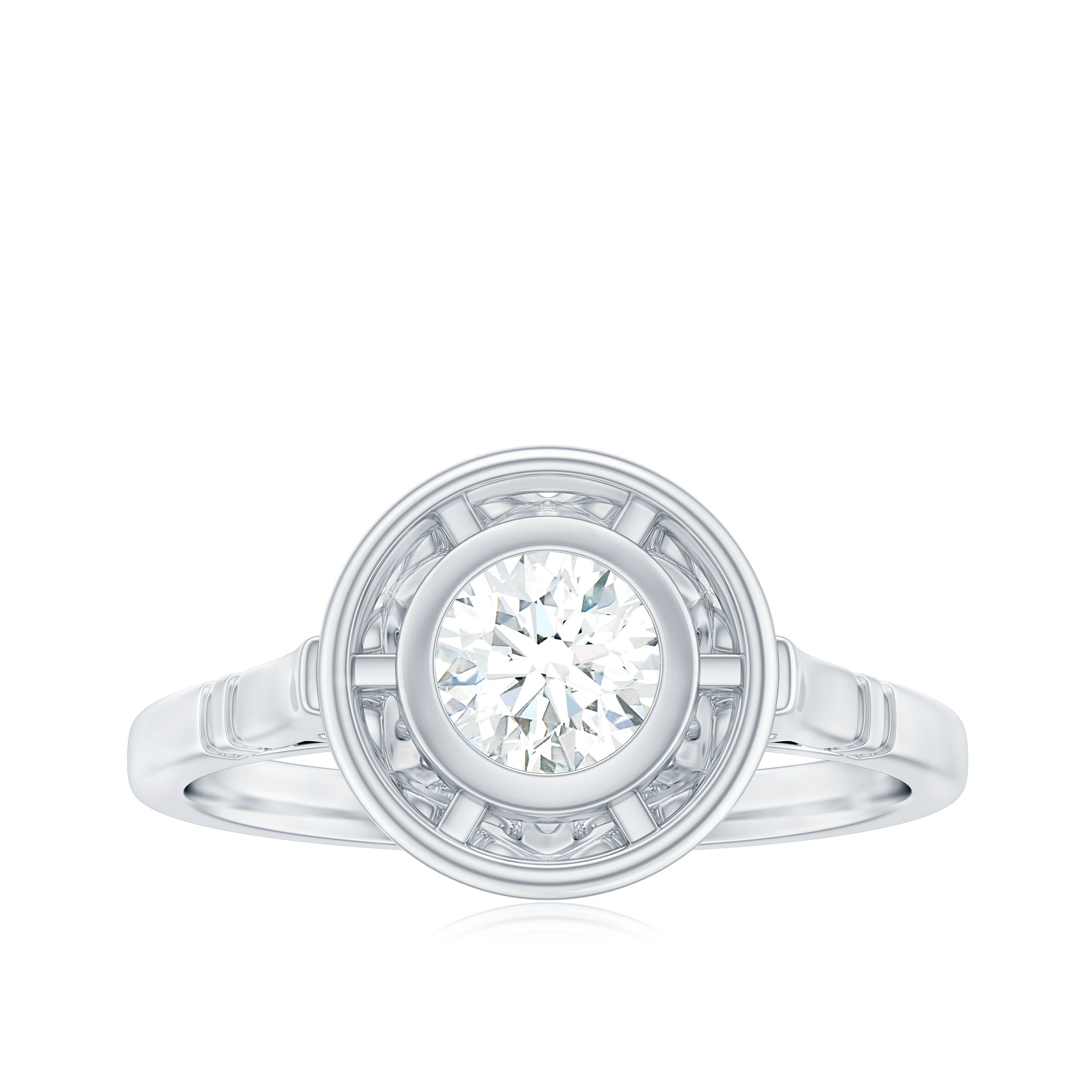 Antique Style Round Simulated Diamond Solitaire Ring in Gold Zircon - ( AAAA ) - Quality - Rosec Jewels