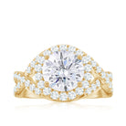 Round Shape Zircon Crossover Engagement Ring in Gold Zircon - ( AAAA ) - Quality - Rosec Jewels