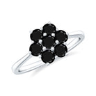 Natural Black Onyx Flower Cluster Ring in Prong Setting Black Onyx - ( AAA ) - Quality - Rosec Jewels