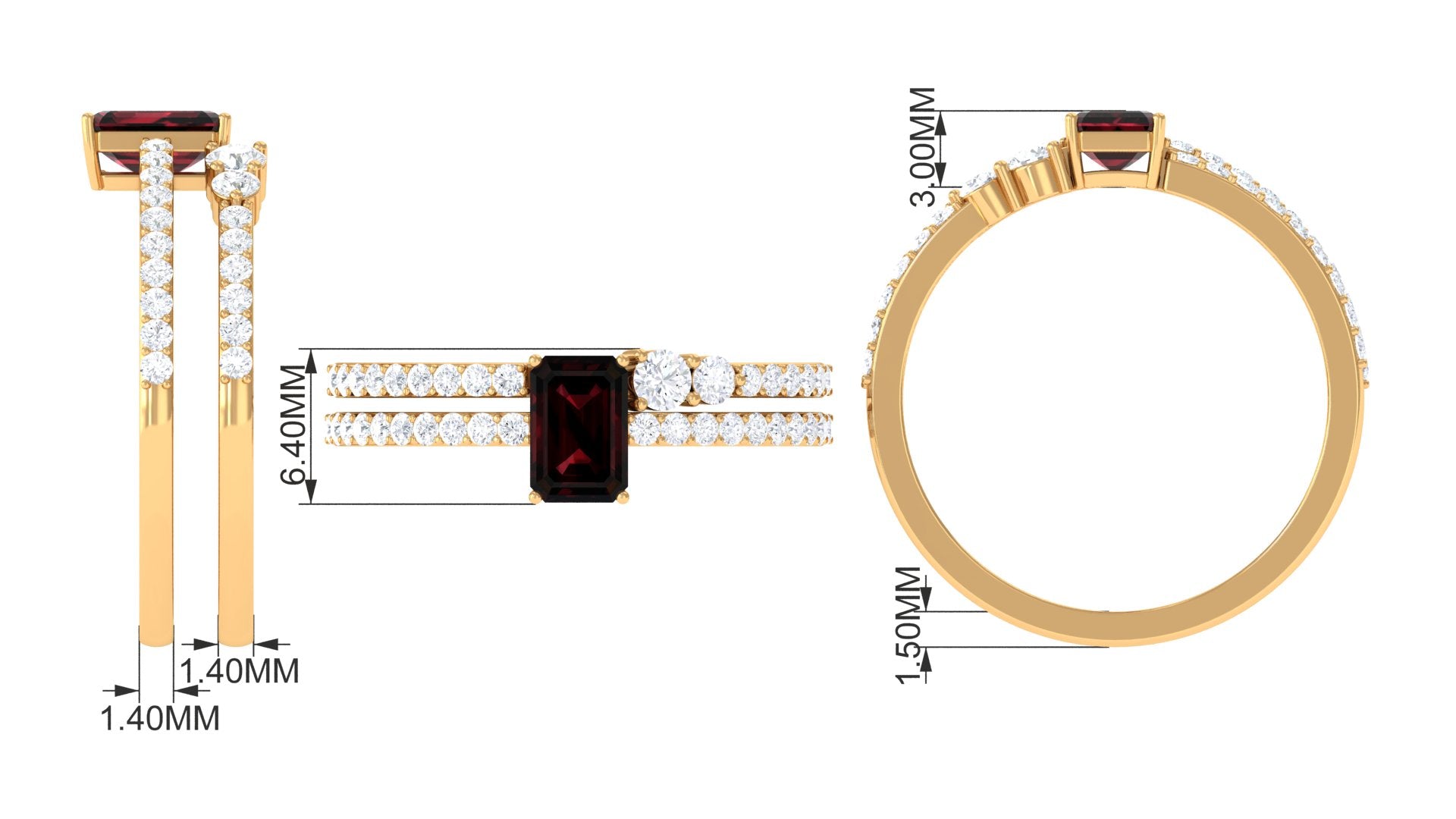 Garnet and Diamond Stackable Ring Set Garnet - ( AAA ) - Quality - Rosec Jewels