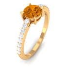 1 CT Citrine Solitaire Promise Ring with Diamond Side Stones Citrine - ( AAA ) - Quality - Rosec Jewels