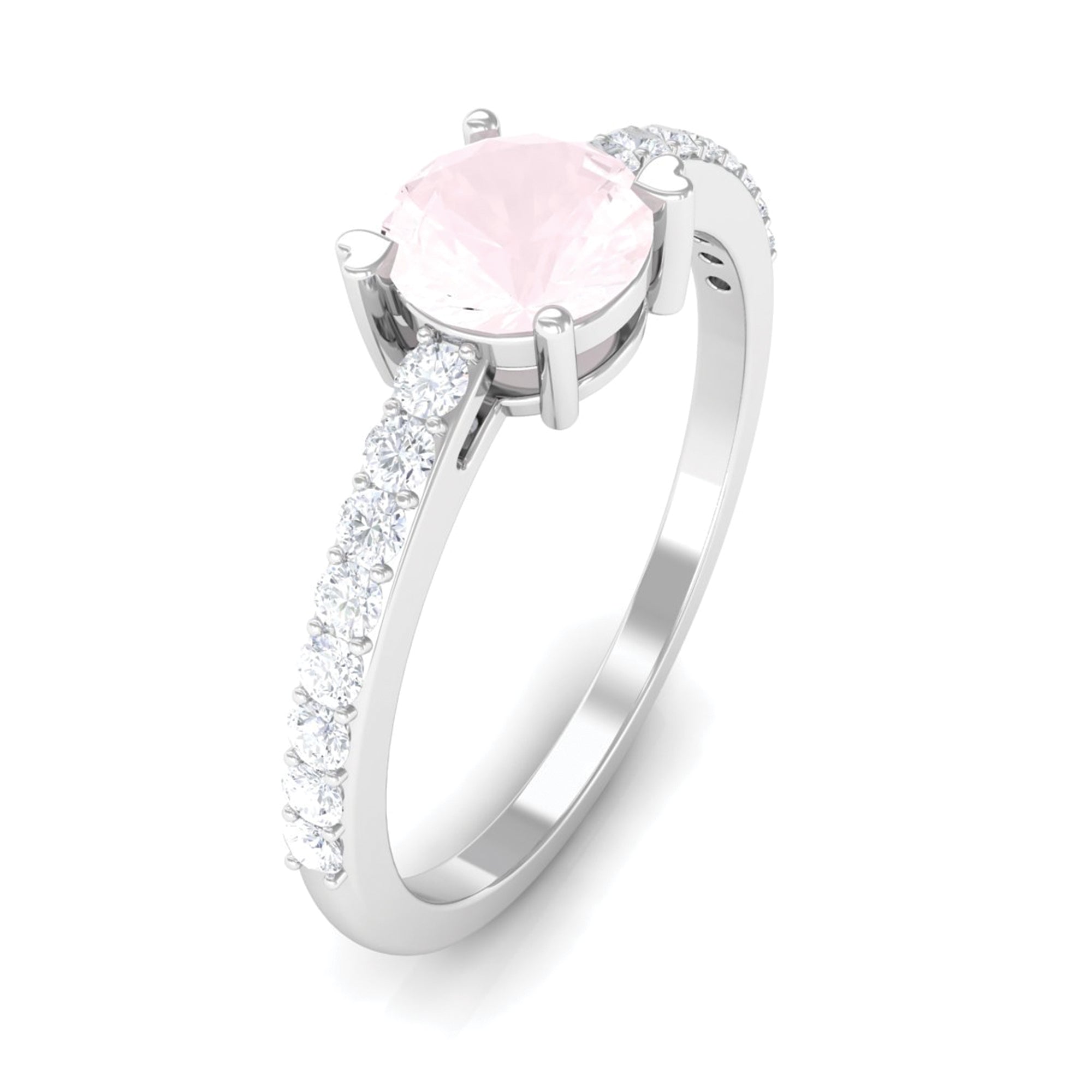 1 CT Rose Quartz Solitaire Promise Ring with Diamond Accent Rose Quartz - ( AAA ) - Quality - Rosec Jewels