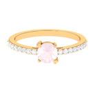 1 CT Rose Quartz Solitaire Promise Ring with Diamond Accent Rose Quartz - ( AAA ) - Quality - Rosec Jewels