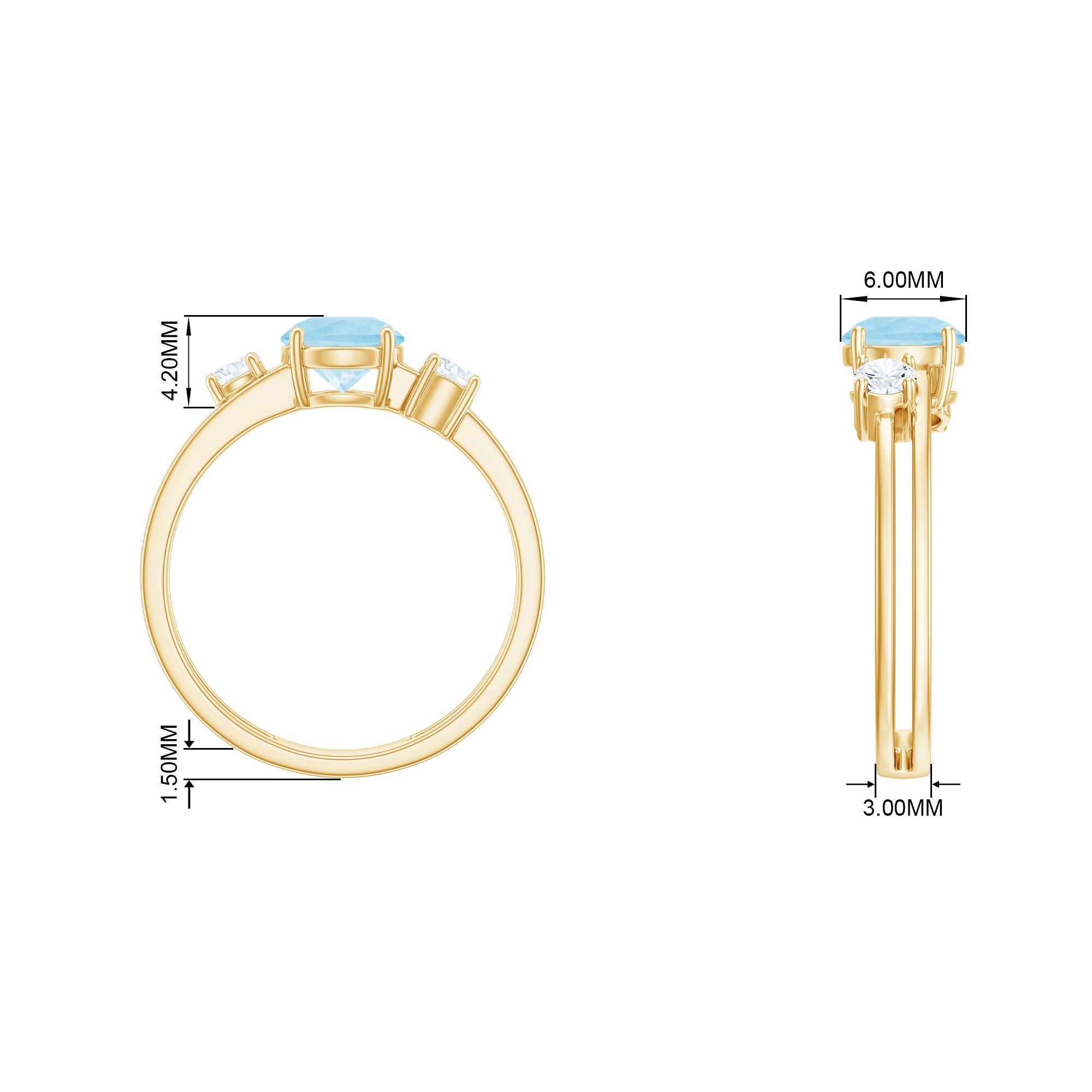 Double Band Engagement Ring with Aquamarine and Diamond Aquamarine - ( AAA ) - Quality - Rosec Jewels