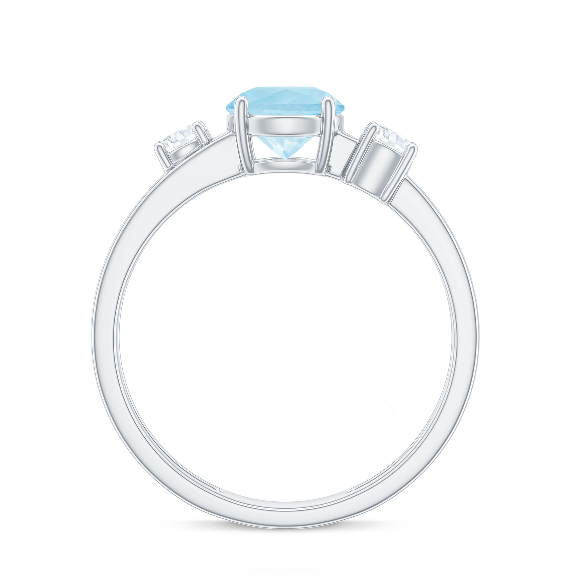 Double Band Engagement Ring with Aquamarine and Diamond Aquamarine - ( AAA ) - Quality - Rosec Jewels