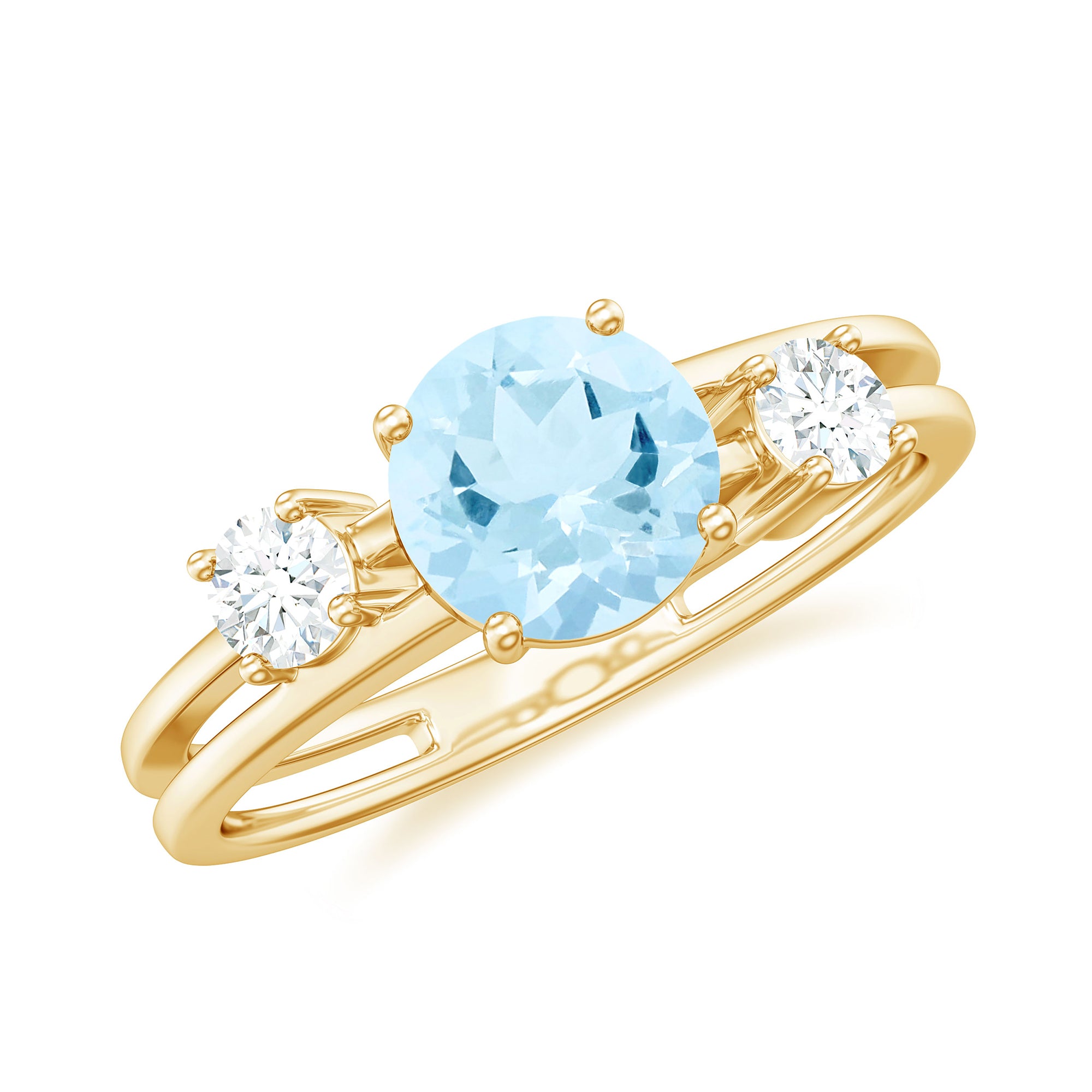 Double Band Engagement Ring with Aquamarine and Diamond Aquamarine - ( AAA ) - Quality - Rosec Jewels