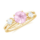 Rose Quartz Solitaire Double Band Ring with Diamond Stones Rose Quartz - ( AAA ) - Quality - Rosec Jewels