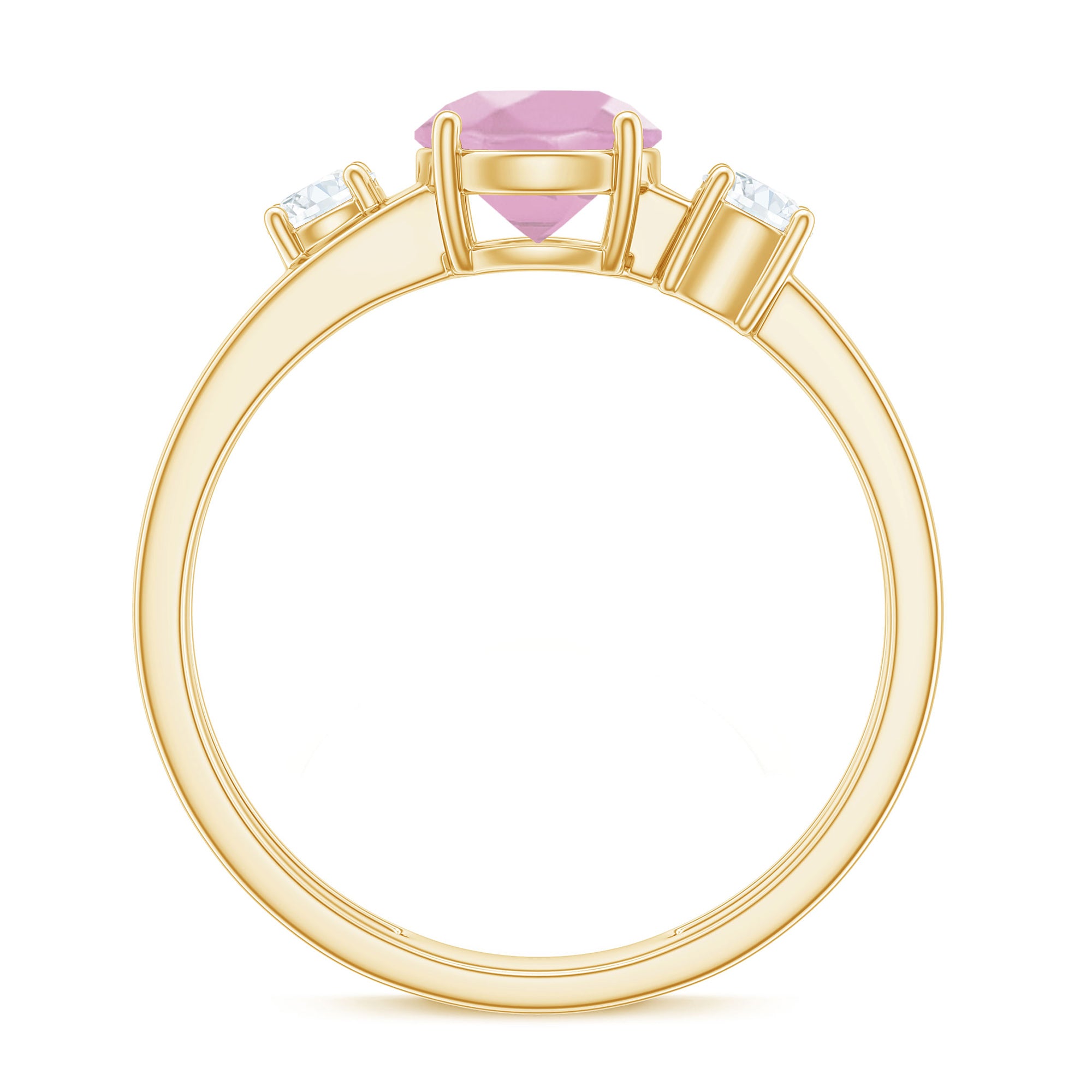 Rose Quartz Solitaire Double Band Ring with Diamond Stones Rose Quartz - ( AAA ) - Quality - Rosec Jewels