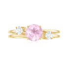 Rose Quartz Solitaire Double Band Ring with Diamond Stones Rose Quartz - ( AAA ) - Quality - Rosec Jewels