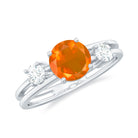 Double Band Engagement Ring with Fire Opal and Diamond Fire Opal - ( AAA ) - Quality - Rosec Jewels