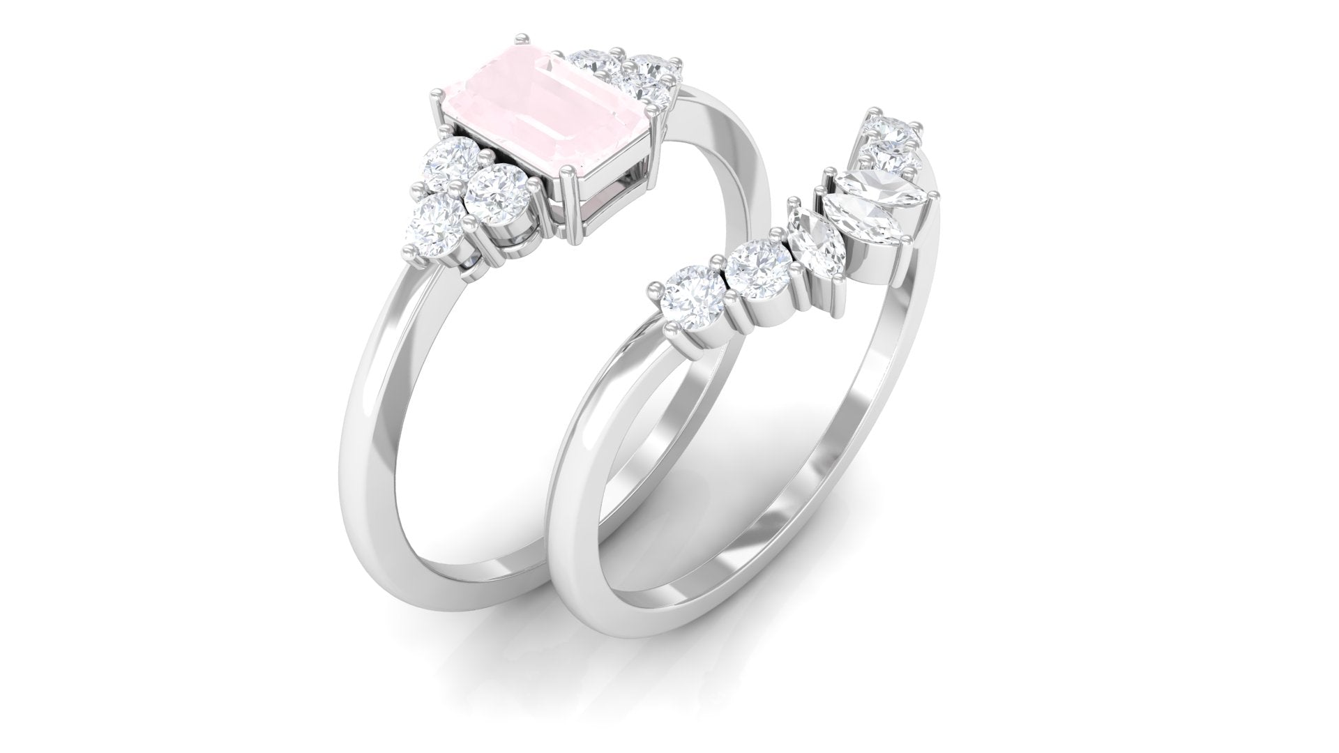 1.25 CT Rose Quartz and Diamond Ring Set in Prong Setting Rose Quartz - ( AAA ) - Quality - Rosec Jewels