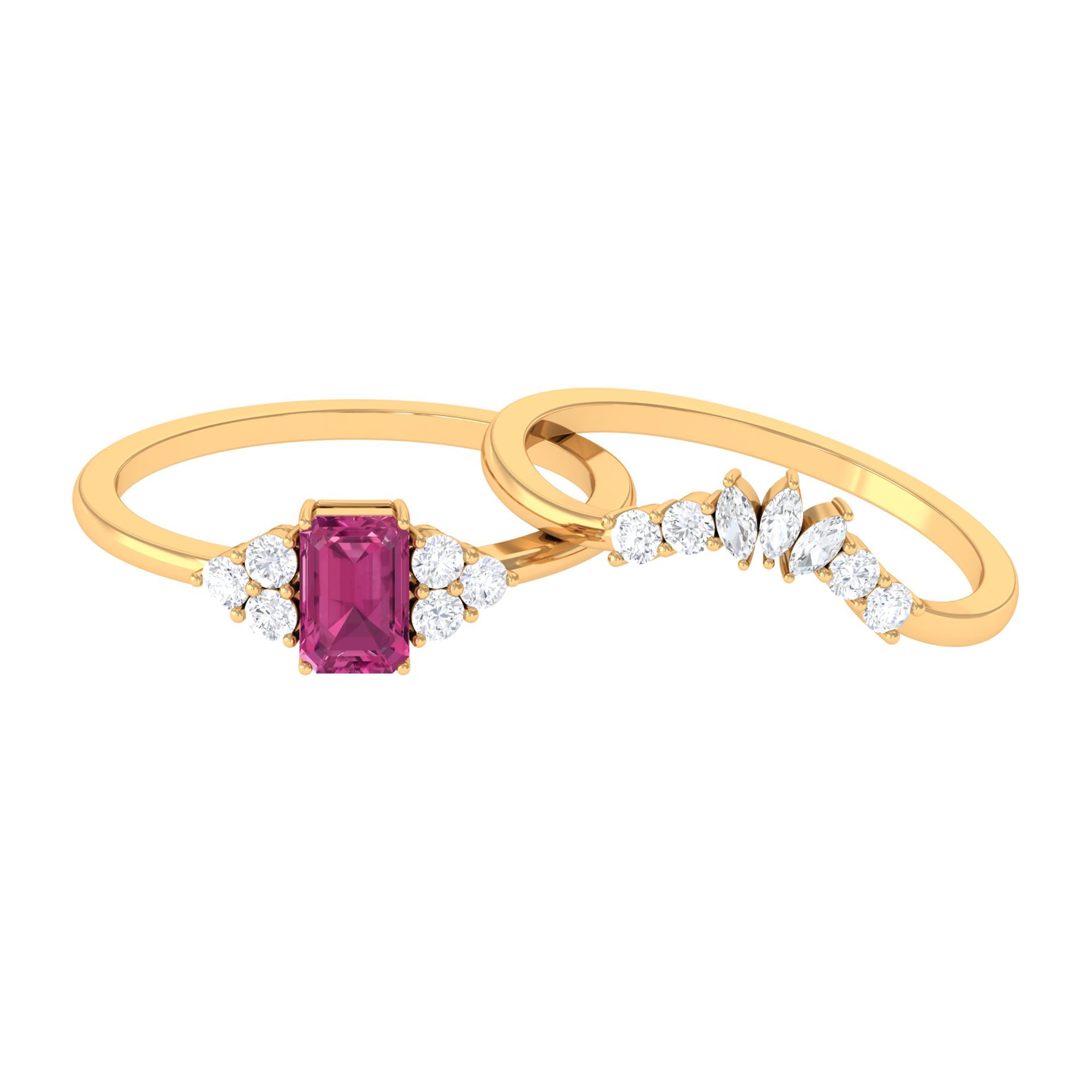 1.25 CT Natural Pink Tourmaline Solitaire Ring Set with Moissanite Pink Tourmaline - ( AAA ) - Quality - Rosec Jewels