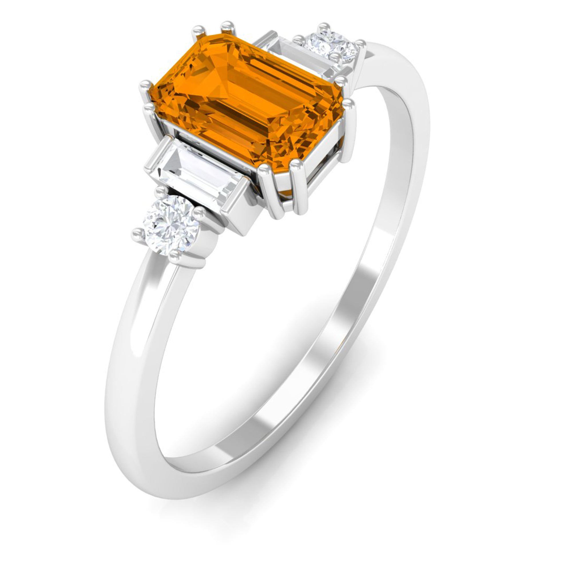 3/4 CT Natural Citrine Solitaire Ring with Diamond Stones Citrine - ( AAA ) - Quality - Rosec Jewels