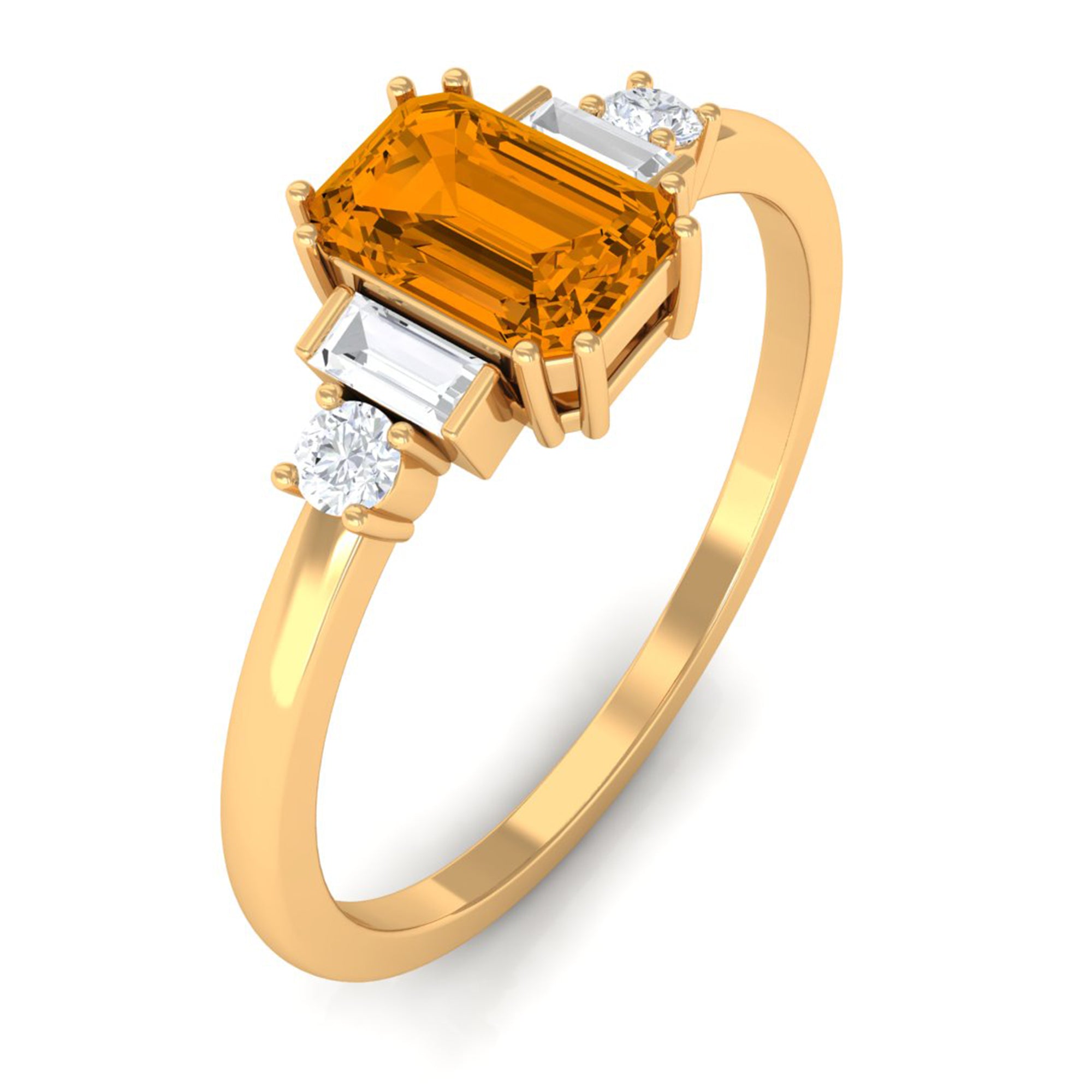 3/4 CT Natural Citrine Solitaire Ring with Diamond Stones Citrine - ( AAA ) - Quality - Rosec Jewels