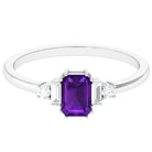 Octagon Amethyst Solitaire Engagement Ring with Diamond Amethyst - ( AAA ) - Quality - Rosec Jewels