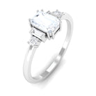 Emerald Cut Moonstone Solitaire Ring with Diamond Moonstone - ( AAA ) - Quality - Rosec Jewels