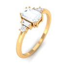 Emerald Cut Moonstone Solitaire Ring with Diamond Moonstone - ( AAA ) - Quality - Rosec Jewels