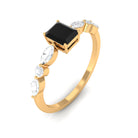 Octagon Black Onyx Solitaire Ring with Diamond Side Stones Black Onyx - ( AAA ) - Quality - Rosec Jewels