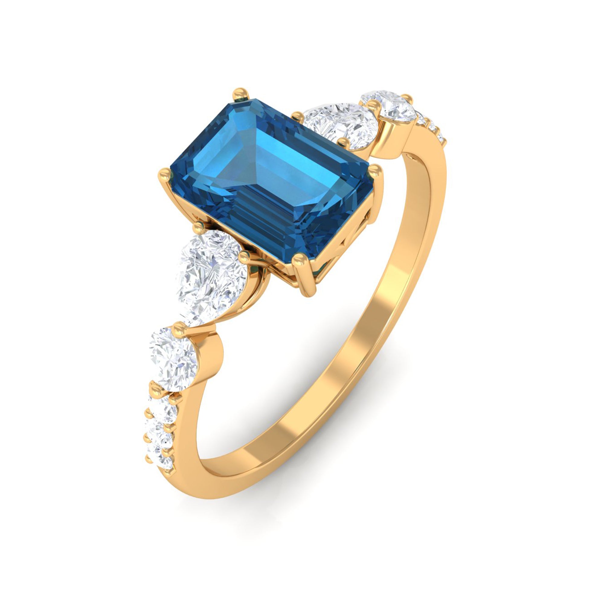 1.75 CT Classic London Blue Topaz and Diamond Ring London Blue Topaz - ( AAA ) - Quality - Rosec Jewels