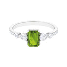 Classic Peridot Solitaire Ring with Moissanite Side Stones in Gold Peridot - ( AAA ) - Quality - Rosec Jewels