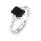 Solitaire Black Onyx Engagement Ring with Moissanite Black Onyx - ( AAA ) - Quality - Rosec Jewels