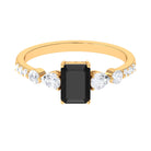 Solitaire Black Onyx Engagement Ring with Moissanite Black Onyx - ( AAA ) - Quality - Rosec Jewels