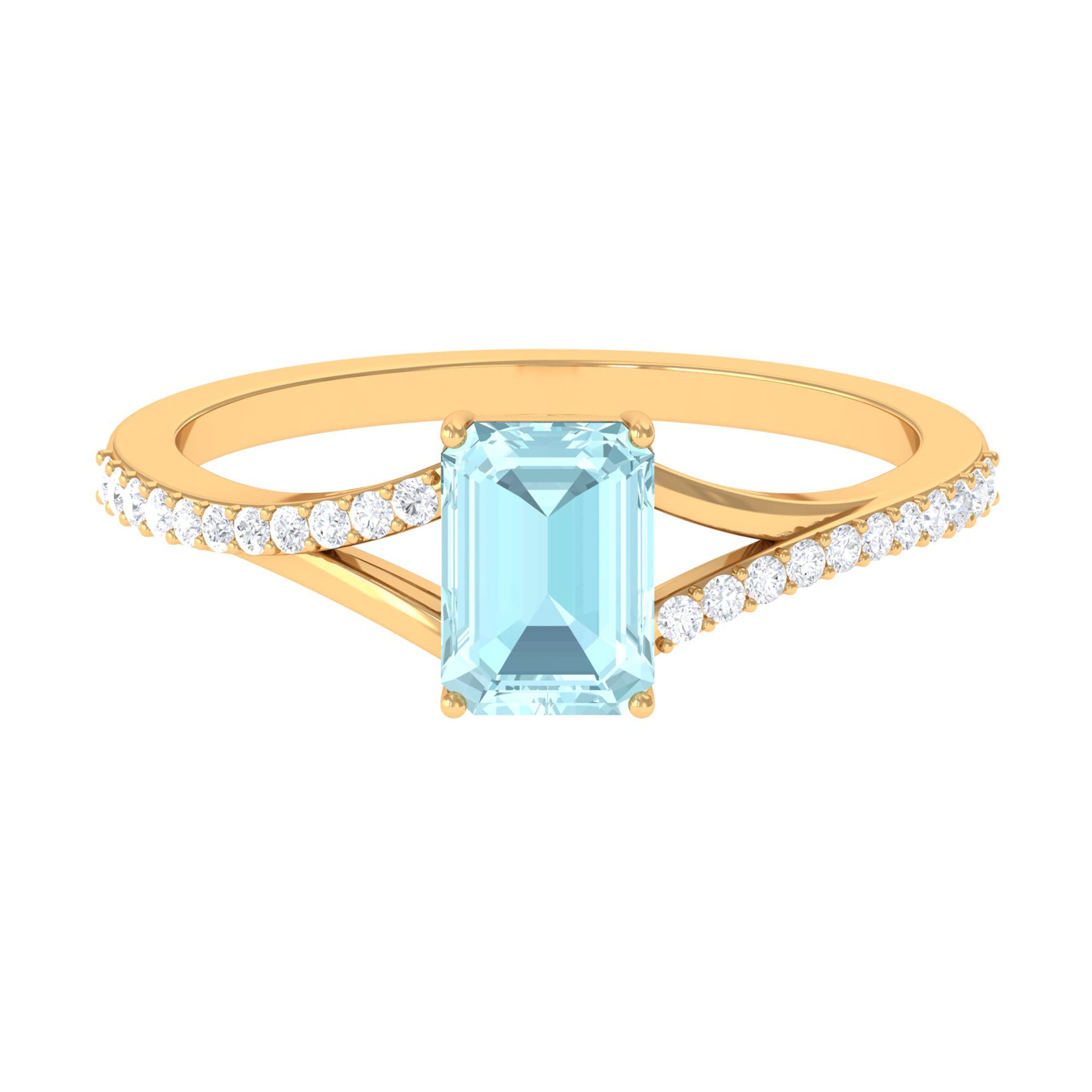 Split Shank Emerald Cut Shape Solitaire Sky Blue Topaz and Diamond Ring Sky Blue Topaz - ( AAA ) - Quality - Rosec Jewels