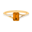 1.25 CT Emerald Cut Citrine Solitaire Ring with Diamond Accent Citrine - ( AAA ) - Quality - Rosec Jewels