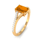 1.25 CT Emerald Cut Citrine Solitaire Ring with Diamond Accent Citrine - ( AAA ) - Quality - Rosec Jewels