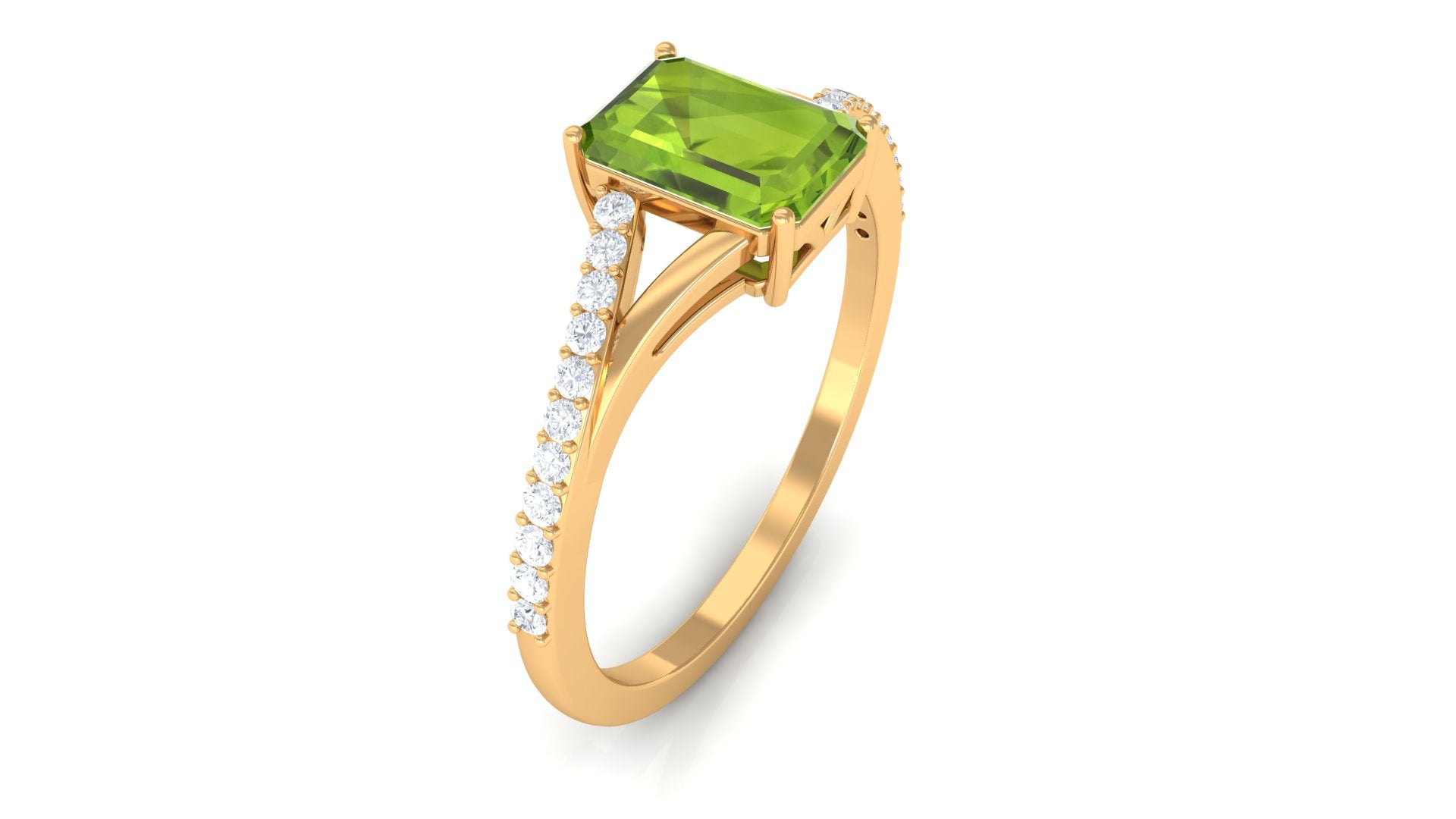 1.50 CT Split Shank Peridot Solitaire Ring with Diamond Accent Peridot - ( AAA ) - Quality - Rosec Jewels