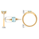 Octagon Cut Solitaire Aquamarine Engagement Ring with Diamond Aquamarine - ( AAA ) - Quality - Rosec Jewels