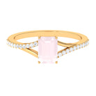 Split Shank Rose Quartz Solitaire Ring with Diamond Stones Rose Quartz - ( AAA ) - Quality - Rosec Jewels